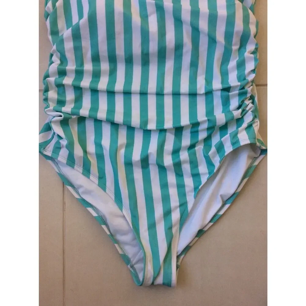 Kona Sol Swim One Piece Swimsuit Ruched Striped Summer Beach
